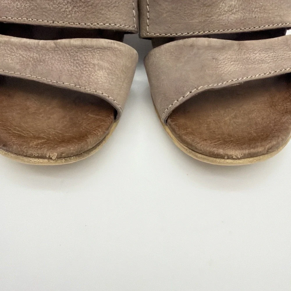 Miz Mooz Leather Slingback Wedge Sandals Open Toe Multi Strap Taupe EU 37